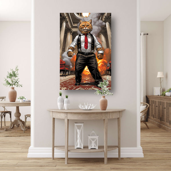 HyperRealistisch kat in pak met explosie canvas