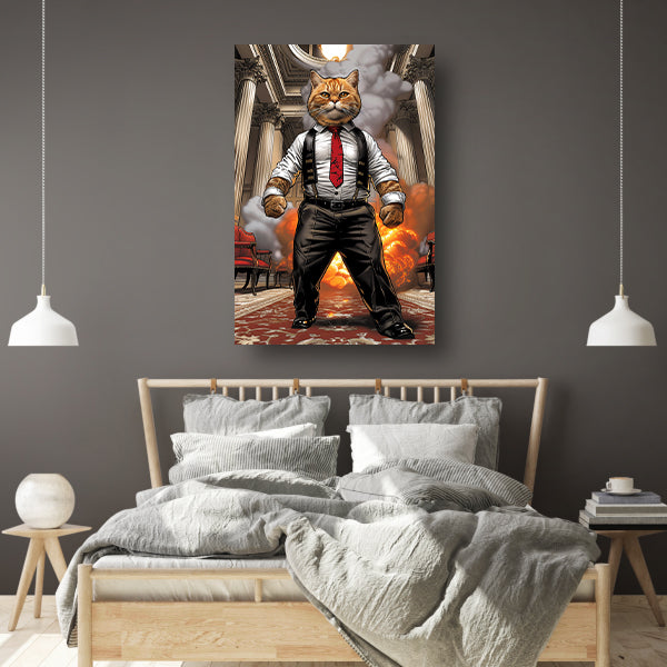 HyperRealistisch kat in pak met explosie canvas