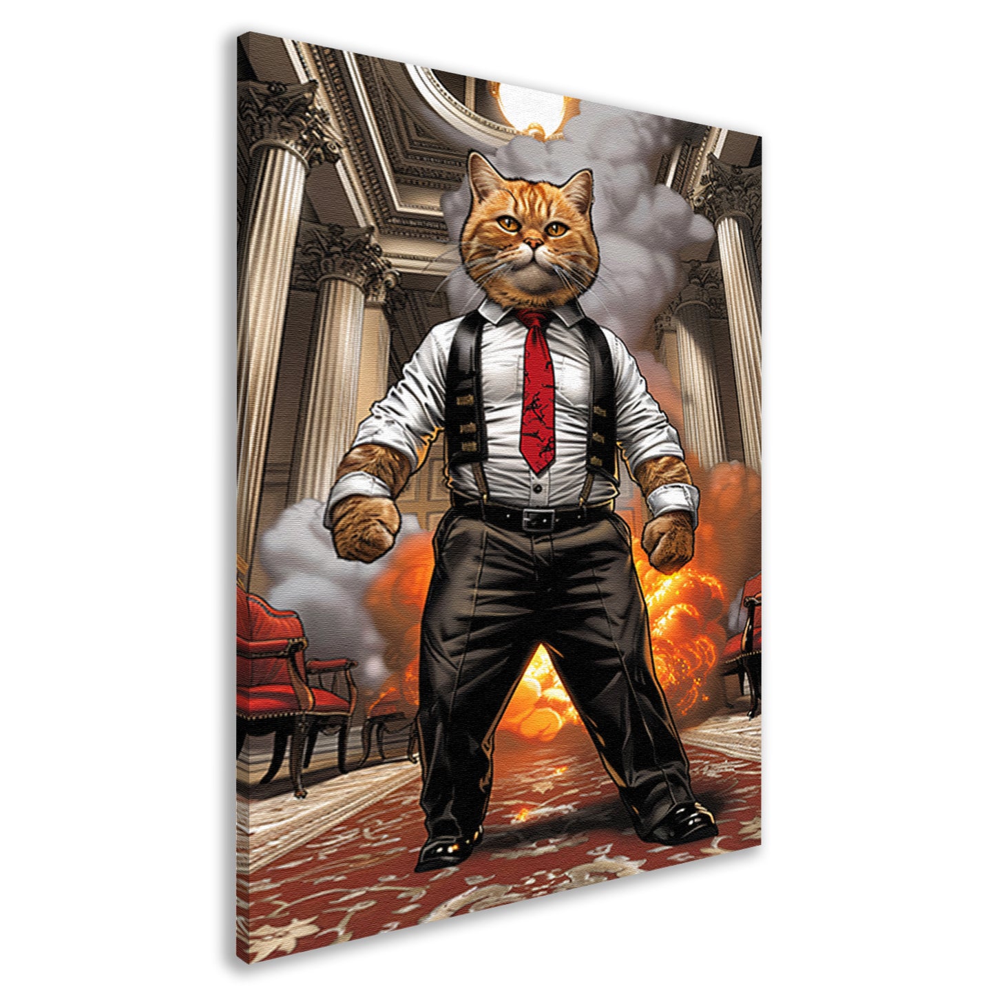 HyperRealistisch kat in pak met explosie canvas