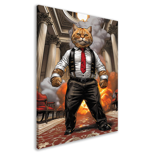 HyperRealistisch kat in pak met explosie canvas