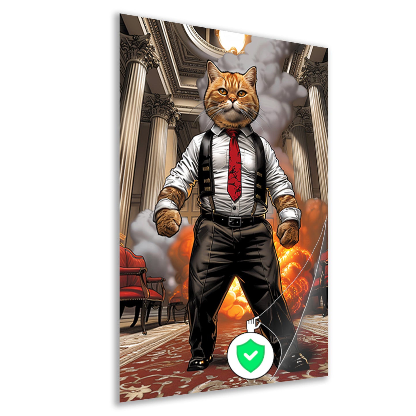 HyperRealistisch kat in pak met explosie poster