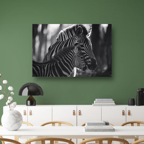 Intiem moment tussen zebra moeder en jong poster