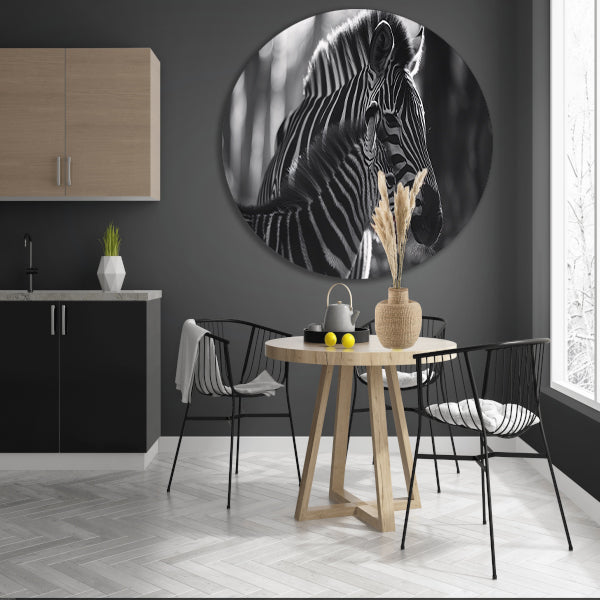 Intiem moment tussen zebra moeder en jong aluminium muurcirkel