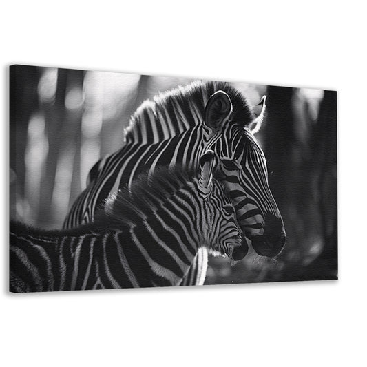 Intiem moment tussen zebra moeder en jong canvas