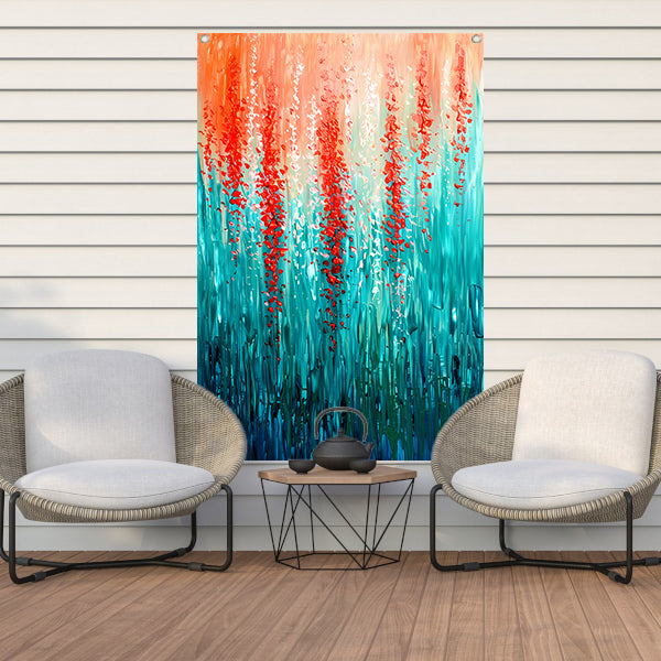Abstracte bloemen in levendige kleuren tuinposter