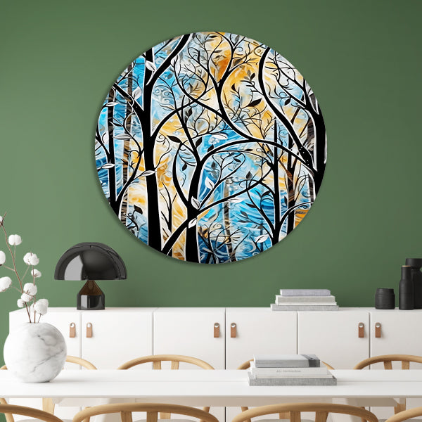 Kleurrijke Abstracte Natuur in Art Deco Stijl aluminium muurcirkel