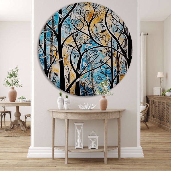 Kleurrijke Abstracte Natuur in Art Deco Stijl aluminium muurcirkel