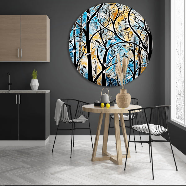 Kleurrijke Abstracte Natuur in Art Deco Stijl aluminium muurcirkel