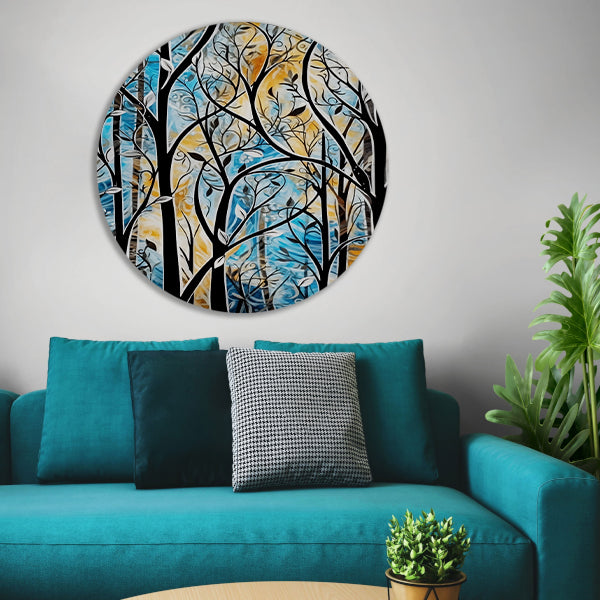 Kleurrijke Abstracte Natuur in Art Deco Stijl aluminium muurcirkel