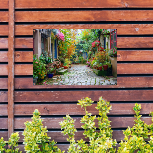 Impressionistische Straat met Bloeiende Planten tuinposter
