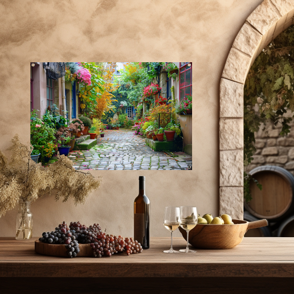 Impressionistische Straat met Bloeiende Planten tuinposter