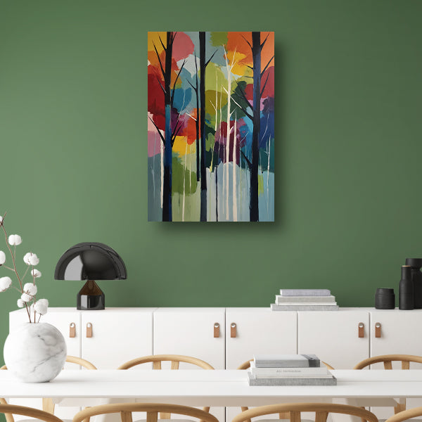 Bosgezicht in Abstracte Kleurenpracht canvas met baklijst