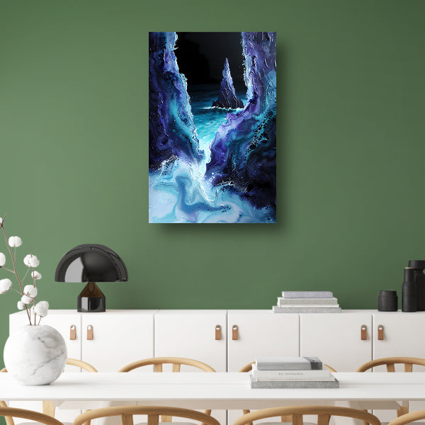 Abstract zeelandschap met zeilboot in kleuren canvas