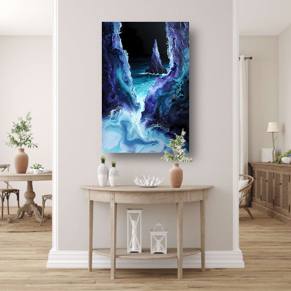 Abstract zeelandschap met zeilboot in kleuren canvas
