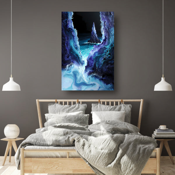 Abstract zeelandschap met zeilboot in kleuren canvas