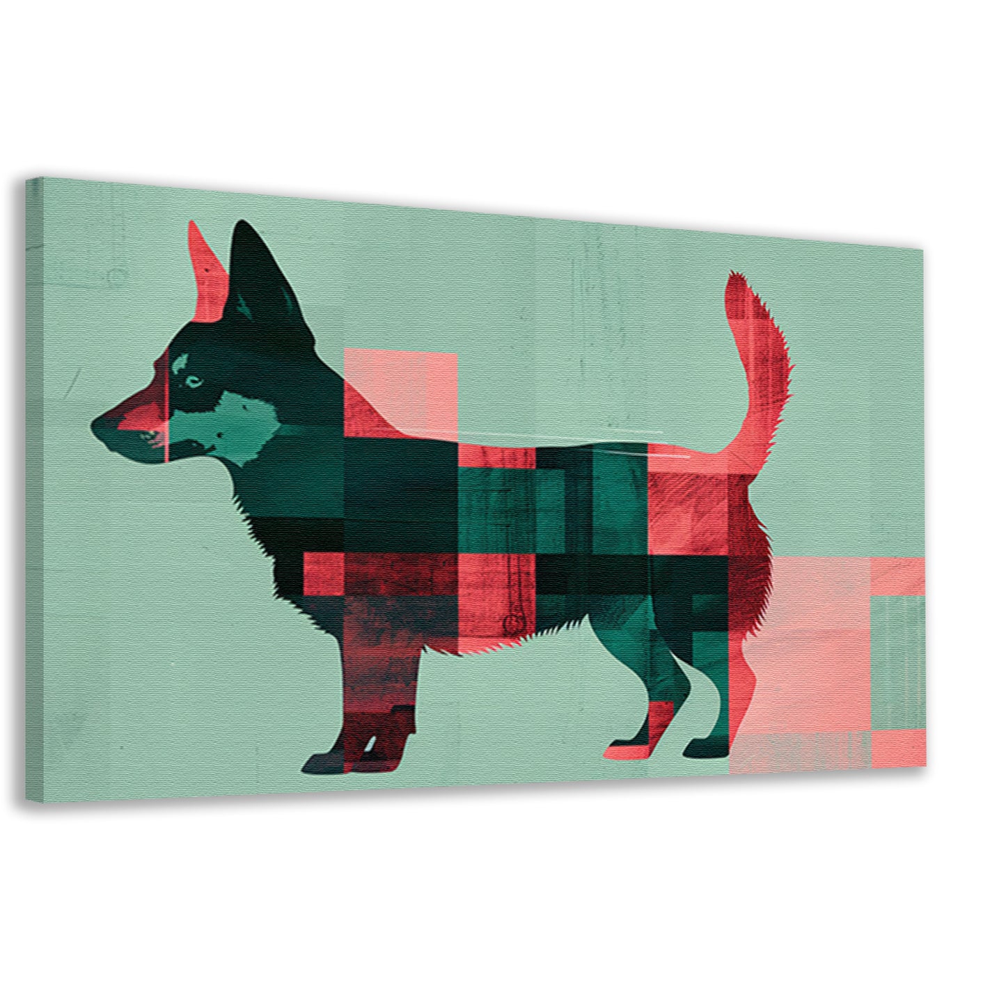 Abstracte kleurrijke hond in geometrische vlakken canvas