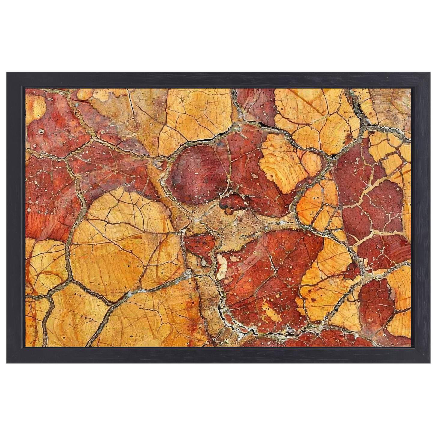 Herfstbladeren met Gebarsten Tetuur canvas met baklijst