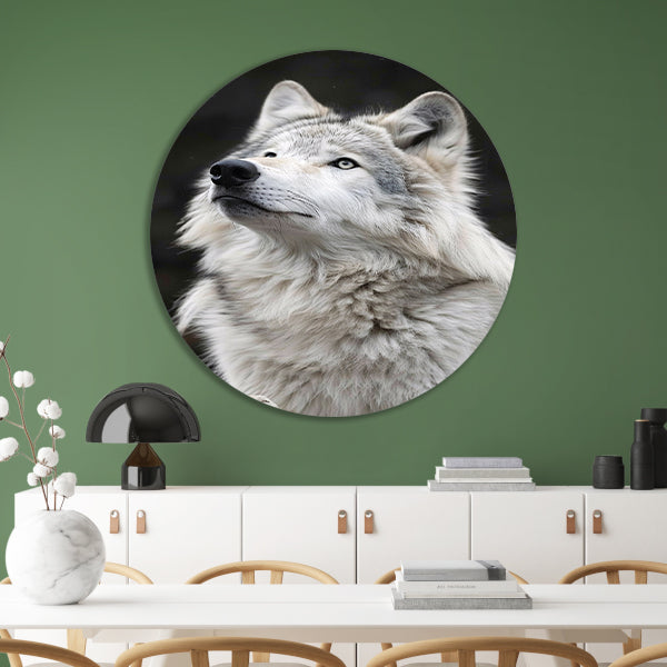Portret van een Witte Wolf in Zwart-Wit aluminium muurcirkel