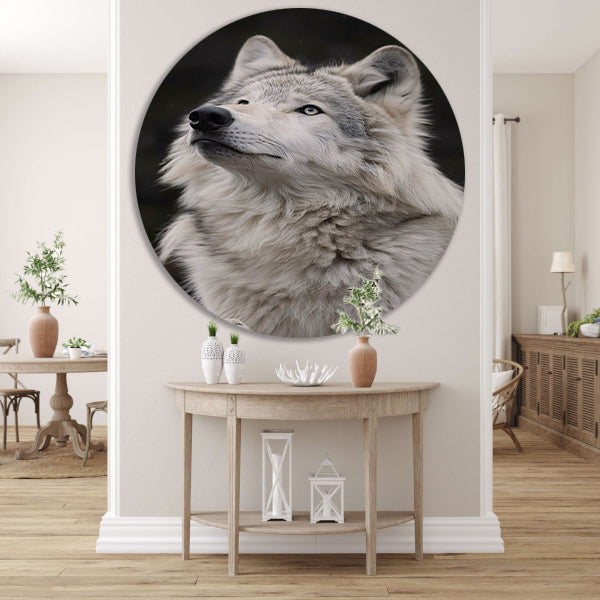 Portret van een Witte Wolf in Zwart-Wit aluminium muurcirkel