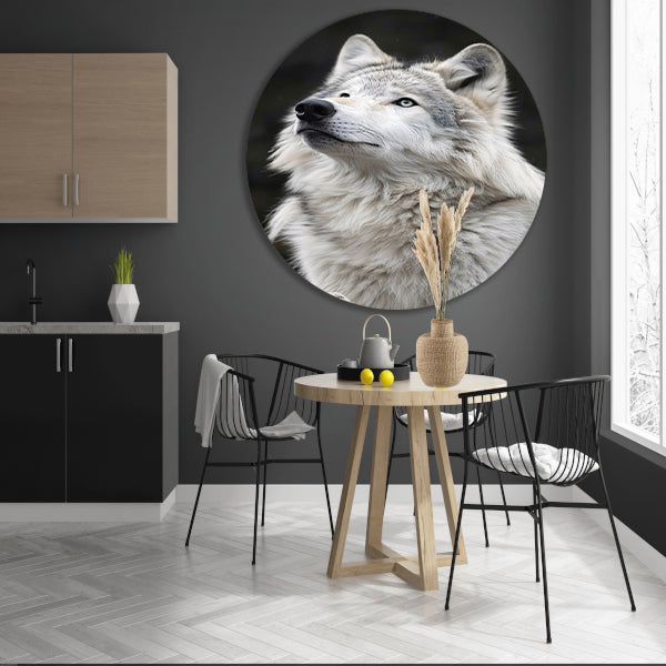 Portret van een Witte Wolf in Zwart-Wit aluminium muurcirkel
