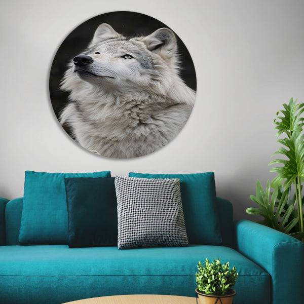 Portret van een Witte Wolf in Zwart-Wit aluminium muurcirkel