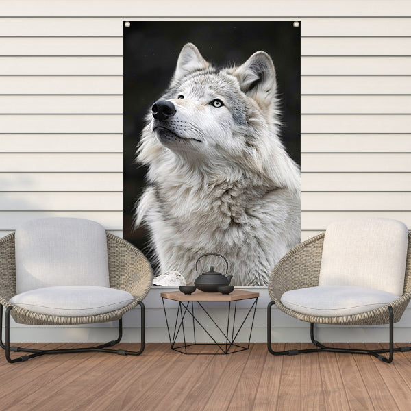 Portret van een Witte Wolf in Zwart-Wit tuinposter