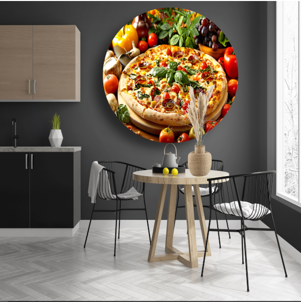 Ambachtelijke pizza met verse kruiden en groenten forex muurcirkel