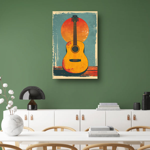 Vintage Gitaar in Ondergaande Zon poster