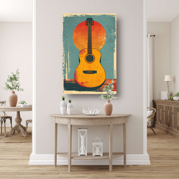 Vintage Gitaar in Ondergaande Zon poster