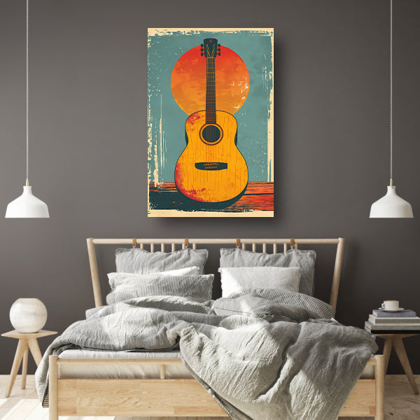 Vintage Gitaar in Ondergaande Zon poster