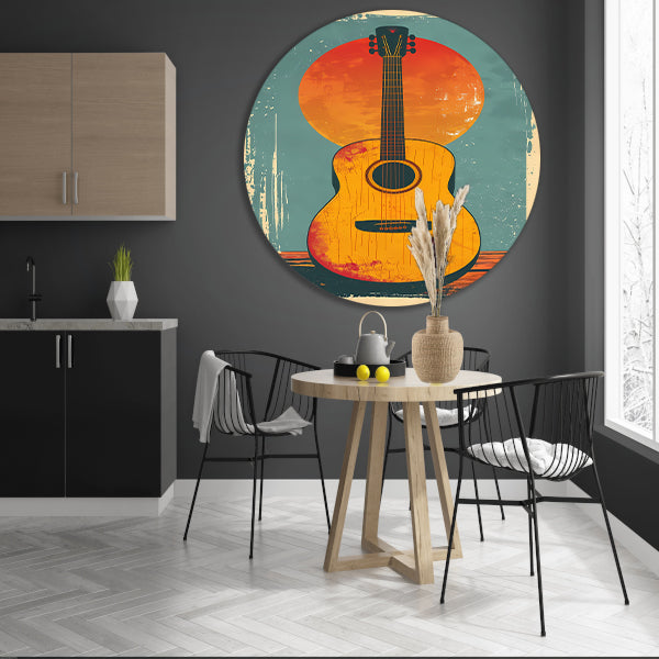 Vintage Gitaar in Ondergaande Zon forex muurcirkel