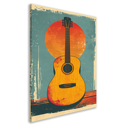 Vintage Gitaar in Ondergaande Zon canvas