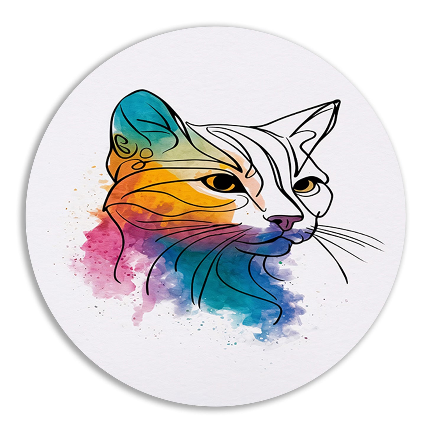 Kleurrijke aquarel kat in moderne stijl aluminium muurcirkel