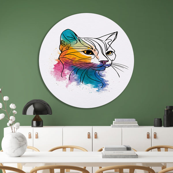 Kleurrijke aquarel kat in moderne stijl aluminium muurcirkel