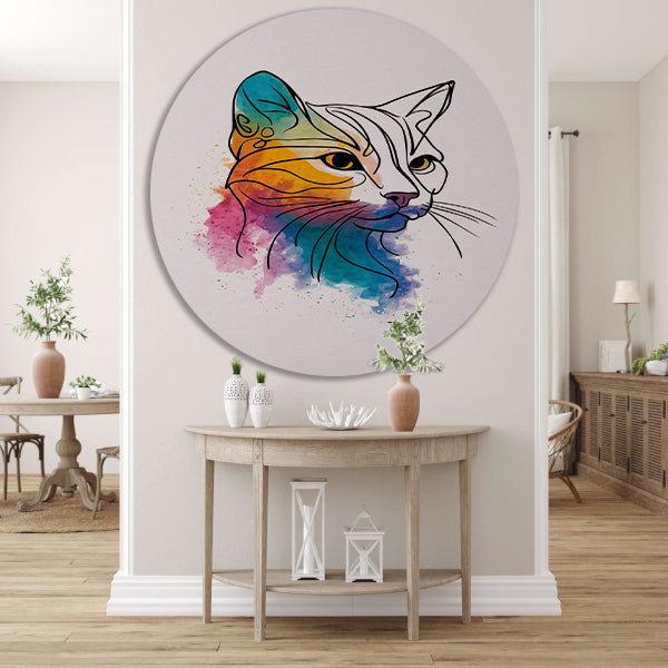 Kleurrijke aquarel kat in moderne stijl aluminium muurcirkel
