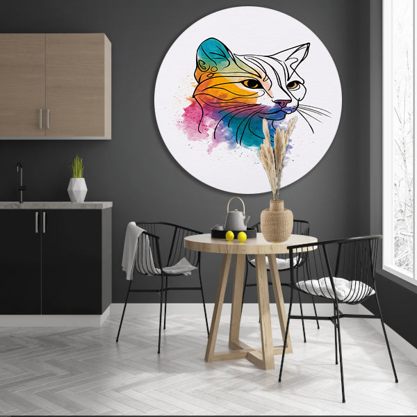 Kleurrijke aquarel kat in moderne stijl aluminium muurcirkel