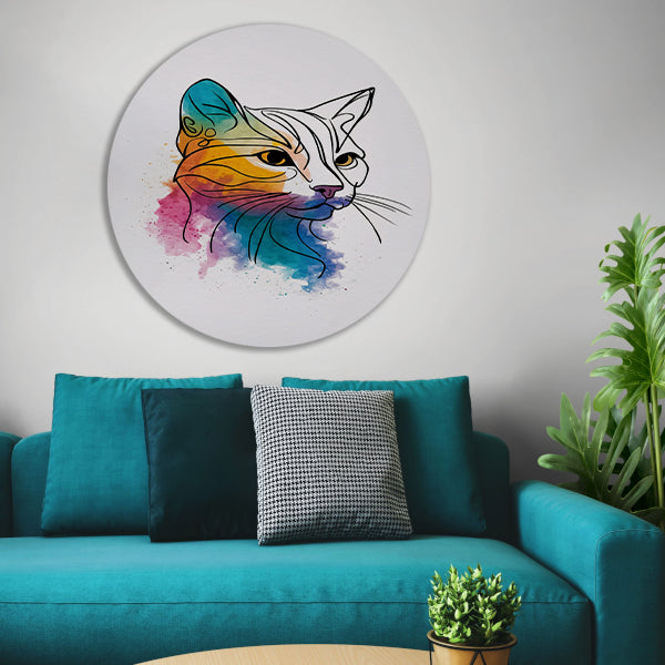Kleurrijke aquarel kat in moderne stijl aluminium muurcirkel