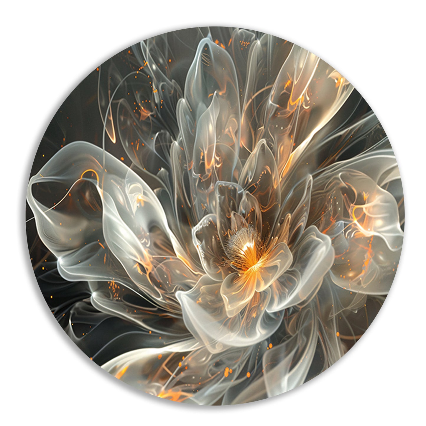 Abstracte digitale bloem met vurige accenten aluminium muurcirkel