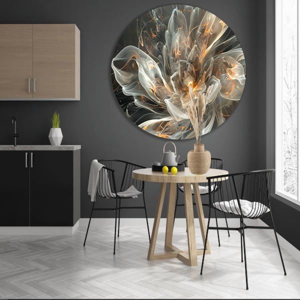 Abstracte digitale bloem met vurige accenten aluminium muurcirkel