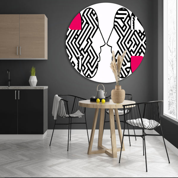 Abstracte gezichten met doolhofpatronen aluminium muurcirkel