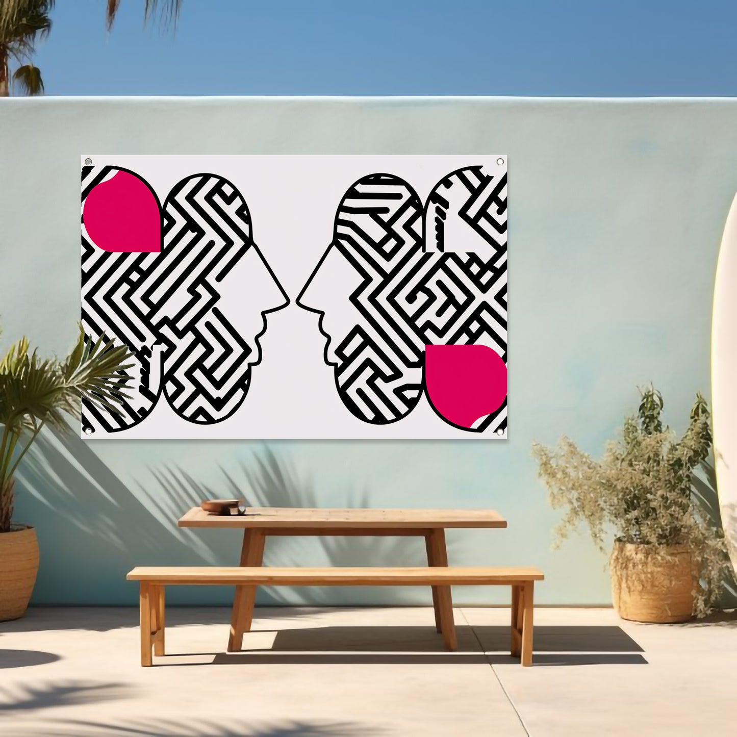 Abstracte gezichten met doolhofpatronen tuinposter