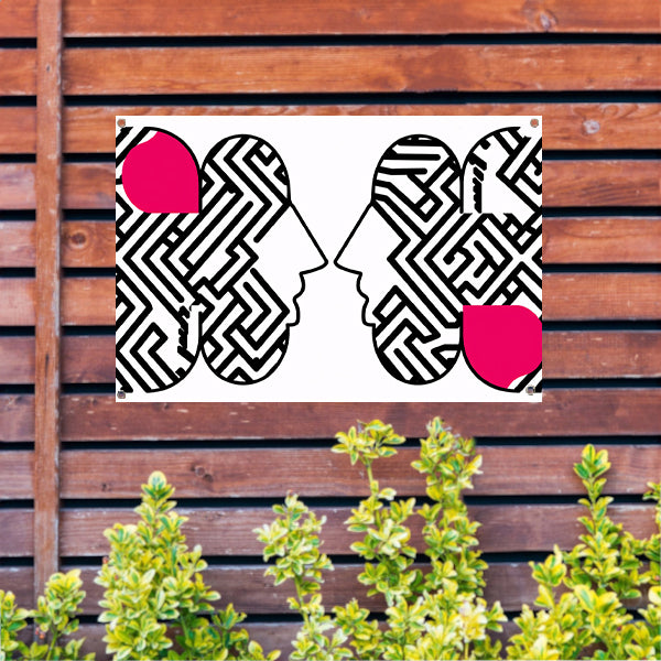Abstracte gezichten met doolhofpatronen tuinposter
