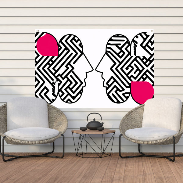 Abstracte gezichten met doolhofpatronen tuinposter