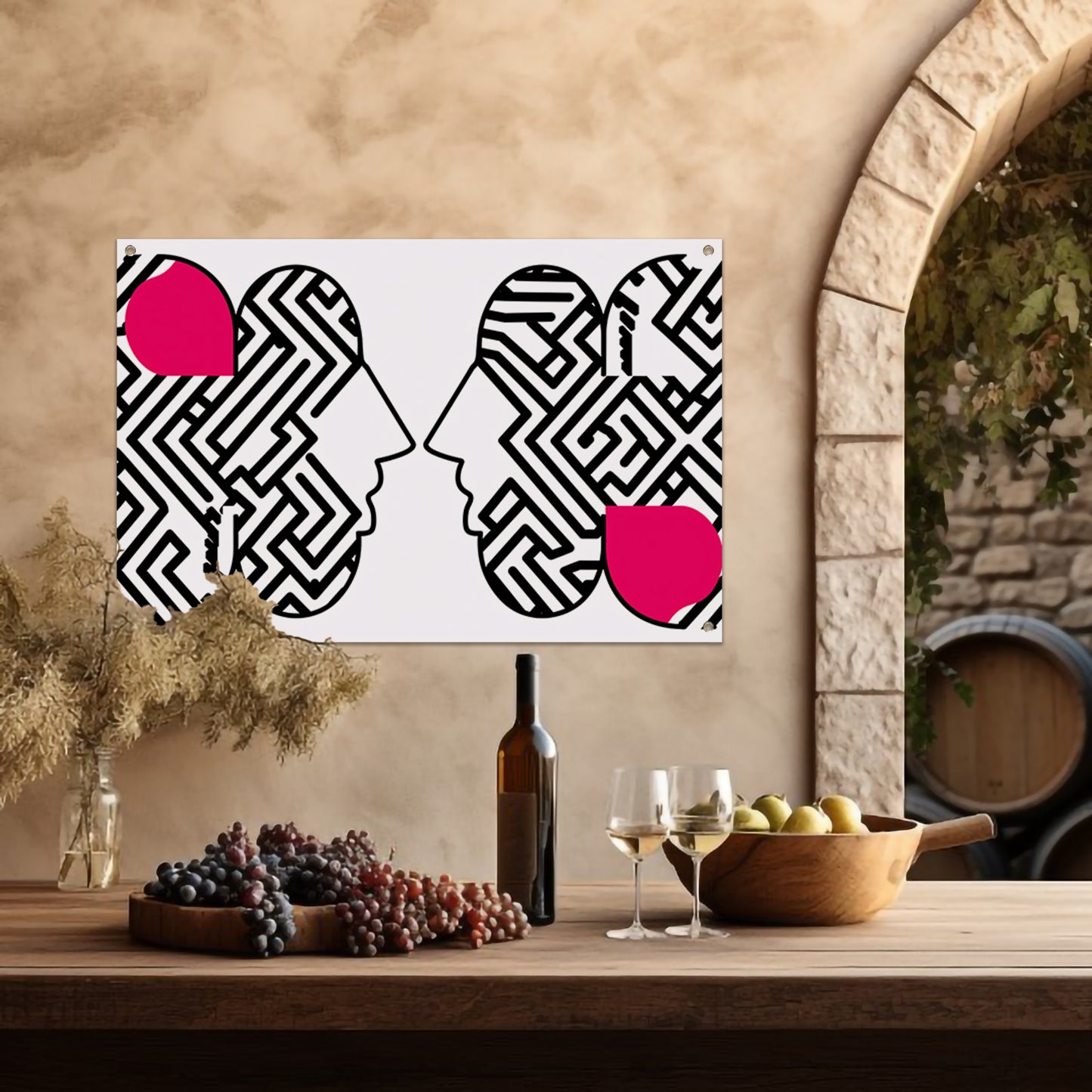 Abstracte gezichten met doolhofpatronen tuinposter
