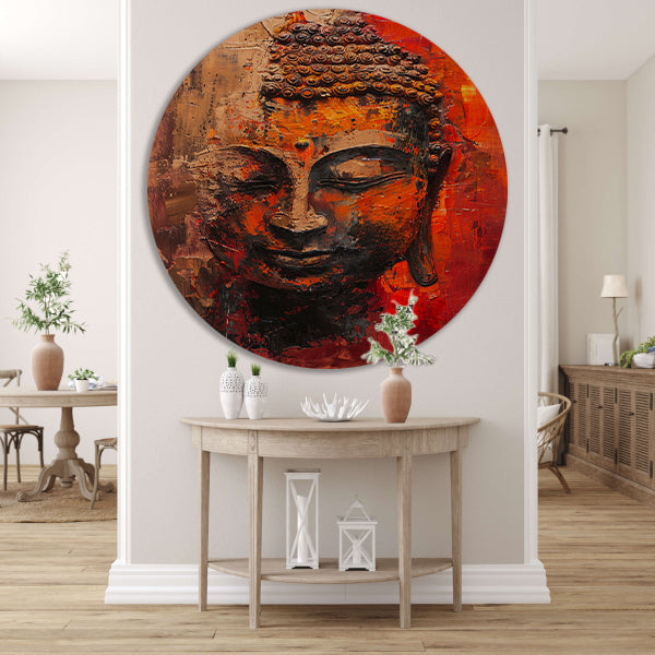 Dynamisch Abstract Portret van Boeddha in Kleur aluminium muurcirkel