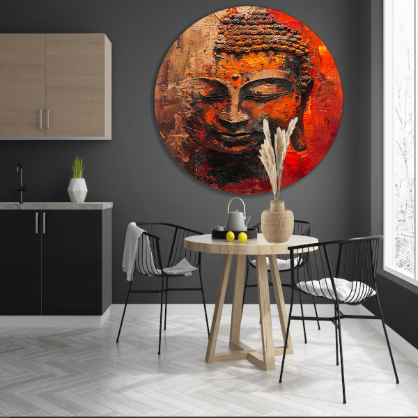 Dynamisch Abstract Portret van Boeddha in Kleur aluminium muurcirkel