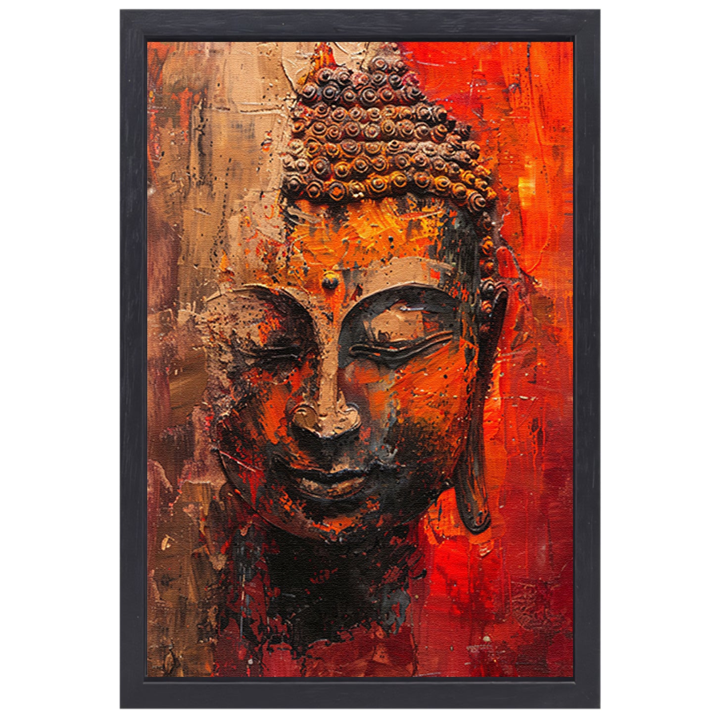 Dynamisch Abstract Portret van Boeddha in Kleur canvas met baklijst