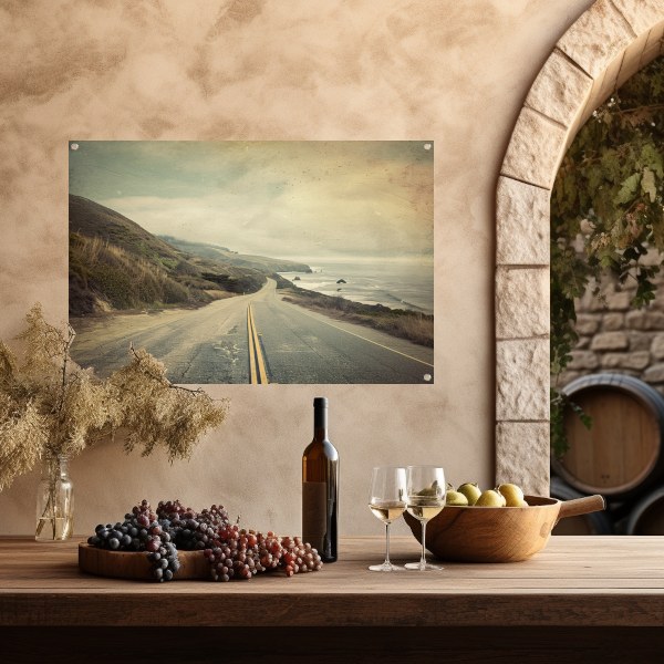 Kustweg langs berglandschap tuinposter