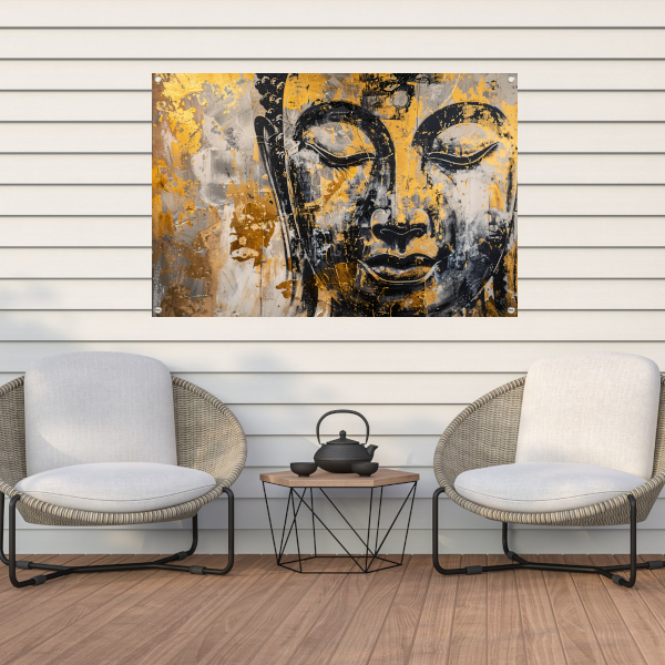 Boeddha in Goud en Zwart met Dynamische Texturen tuinposter