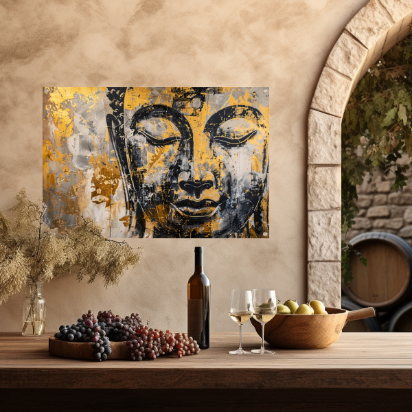 Boeddha in Goud en Zwart met Dynamische Texturen tuinposter